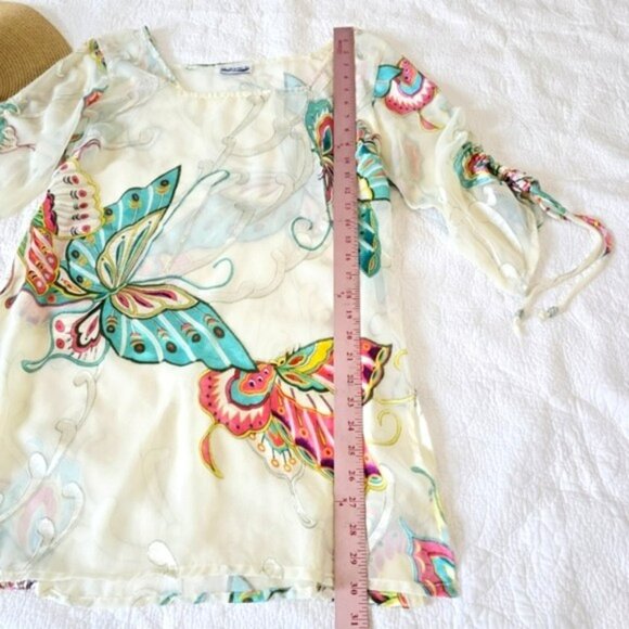 Surface Women's Oversized Sheer Blouse Size Medium Butterflies Beach Coverup - Picture 13 of 13